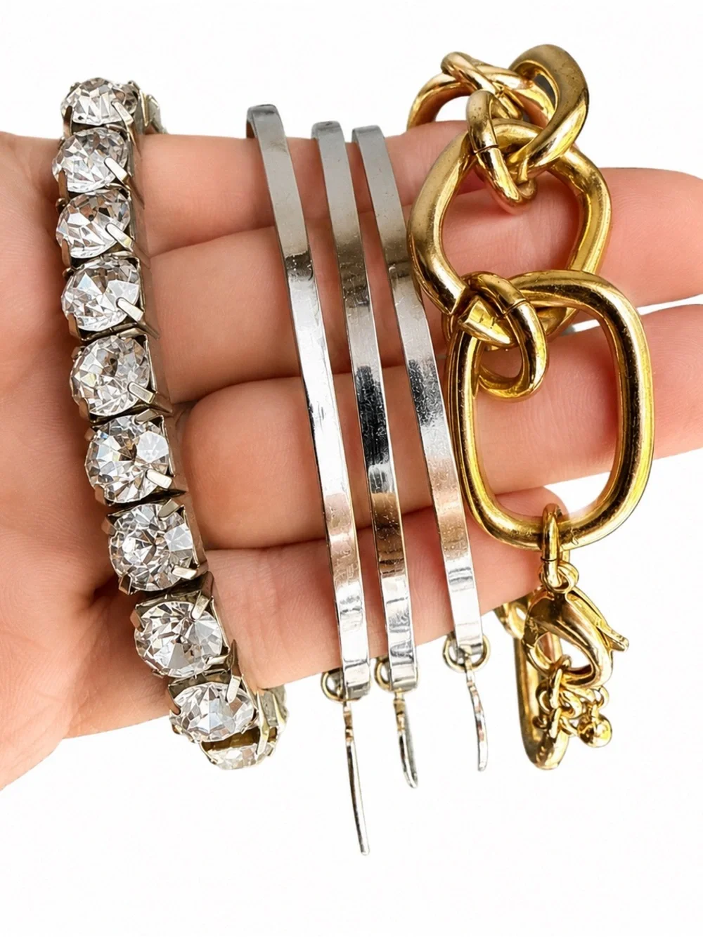 Mixed Lot 12 Fashion Bracelets Rhinestone Faux Pearl Bangle Chain Watch Jewelry